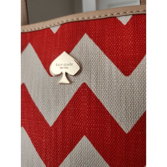 Kate Spade Harmony Chevron Tote Red Ivory - Picture 7 of 12
